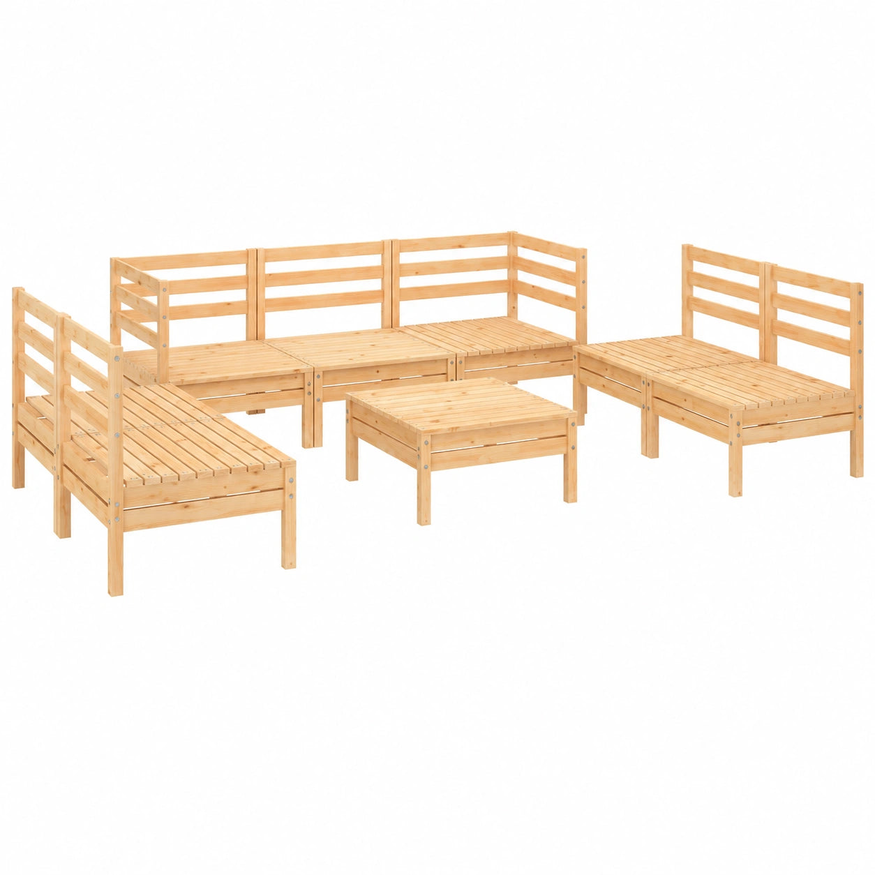 Conjunto de Jardín 8 Piezas, Sofá y Mesa de Madera de Pino para Exterior