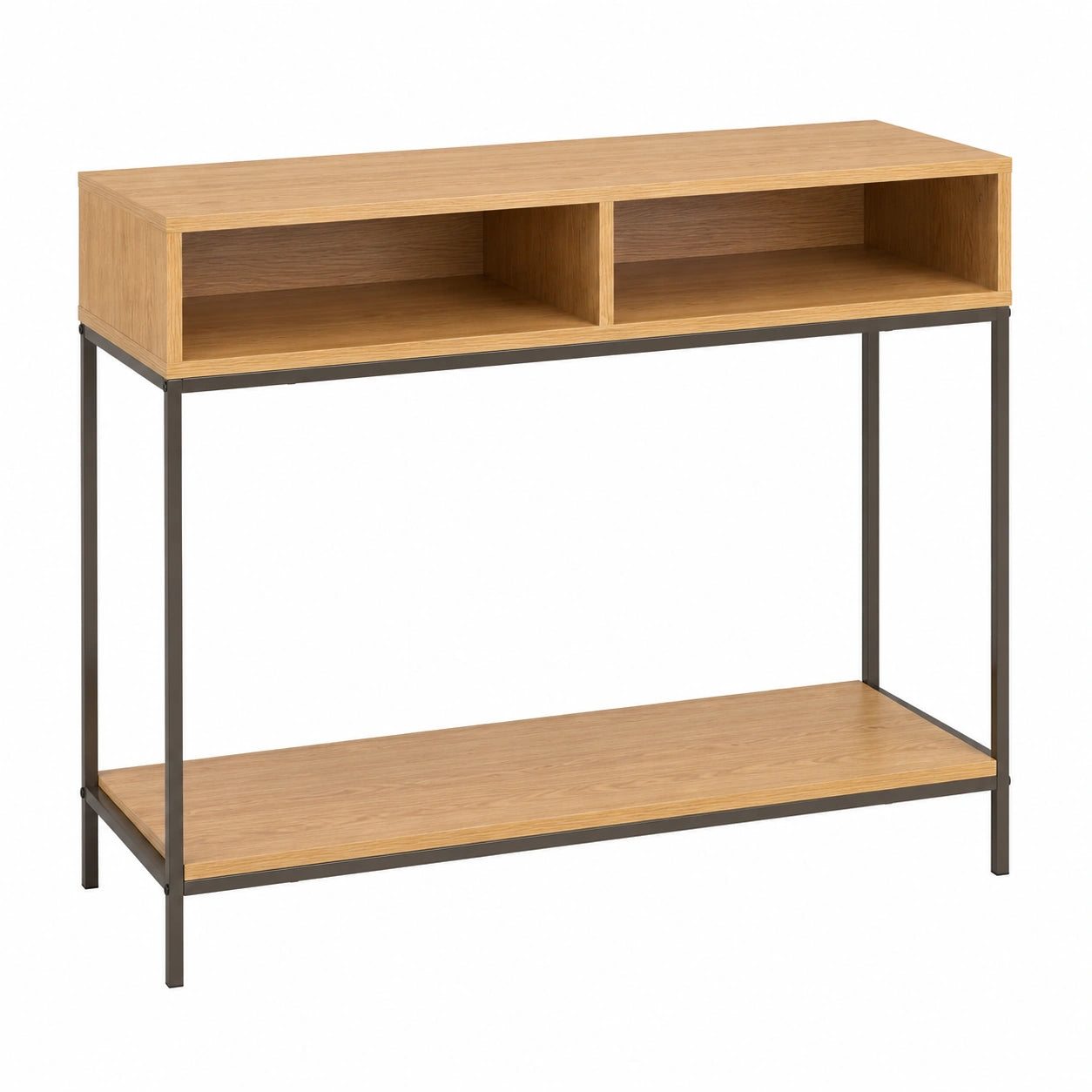 Consola de Entrada Moka y Natural con Almacenaje, Mueble Decorativo de Madera y Metal