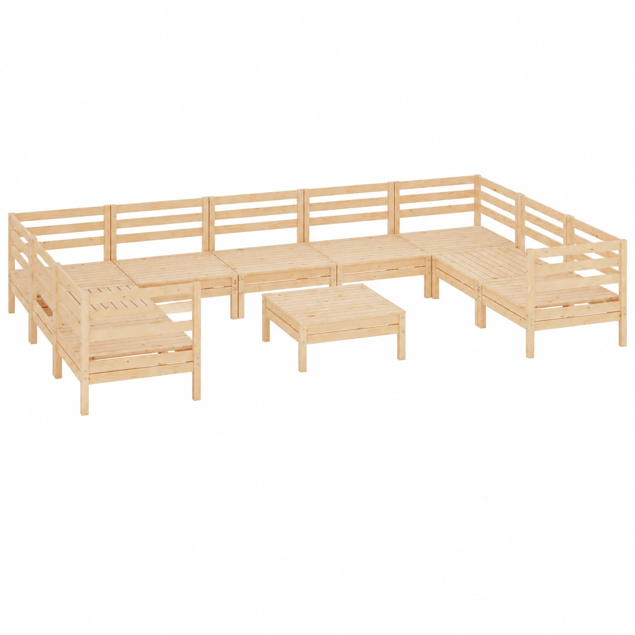 Conjunto de Muebles de Jardín de 10 Piezas de Madera de Pino para Terraza