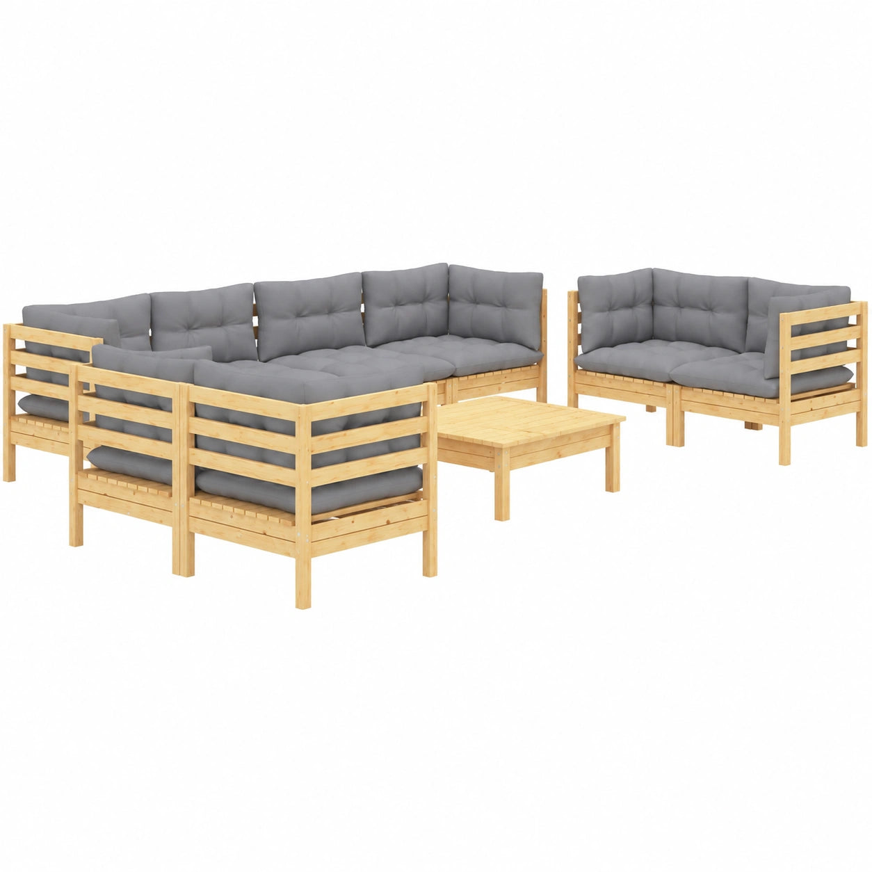 Conjunto de Muebles de Jardín 9 Piezas con Cojines de Madera de Pino Sólida para Terraza
