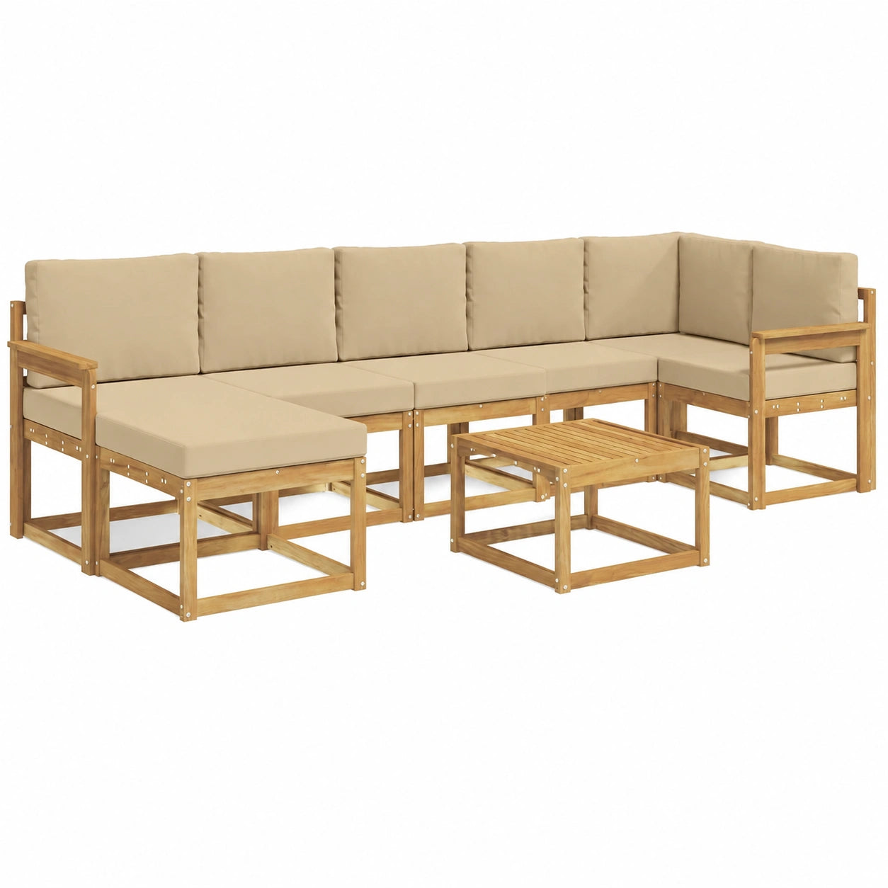 Conjunto de Sofás de Jardín 8 piezas con Cojines Beige, Mobiliario Modular de Exterior, Sofá Seccional en Madera de Acacia
