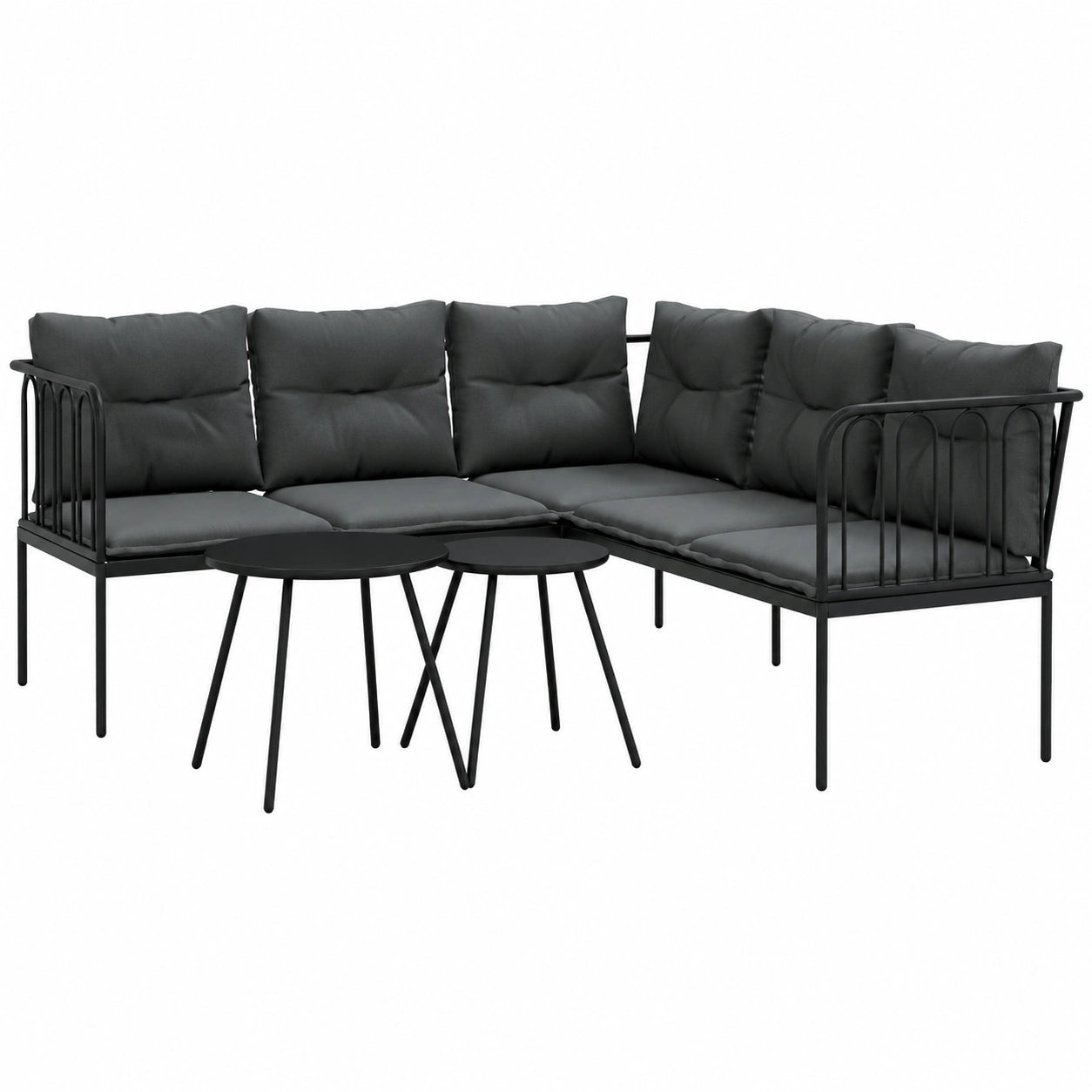 Conjunto de Muebles de Jardín de Acero y Textilene Negro con Cojines