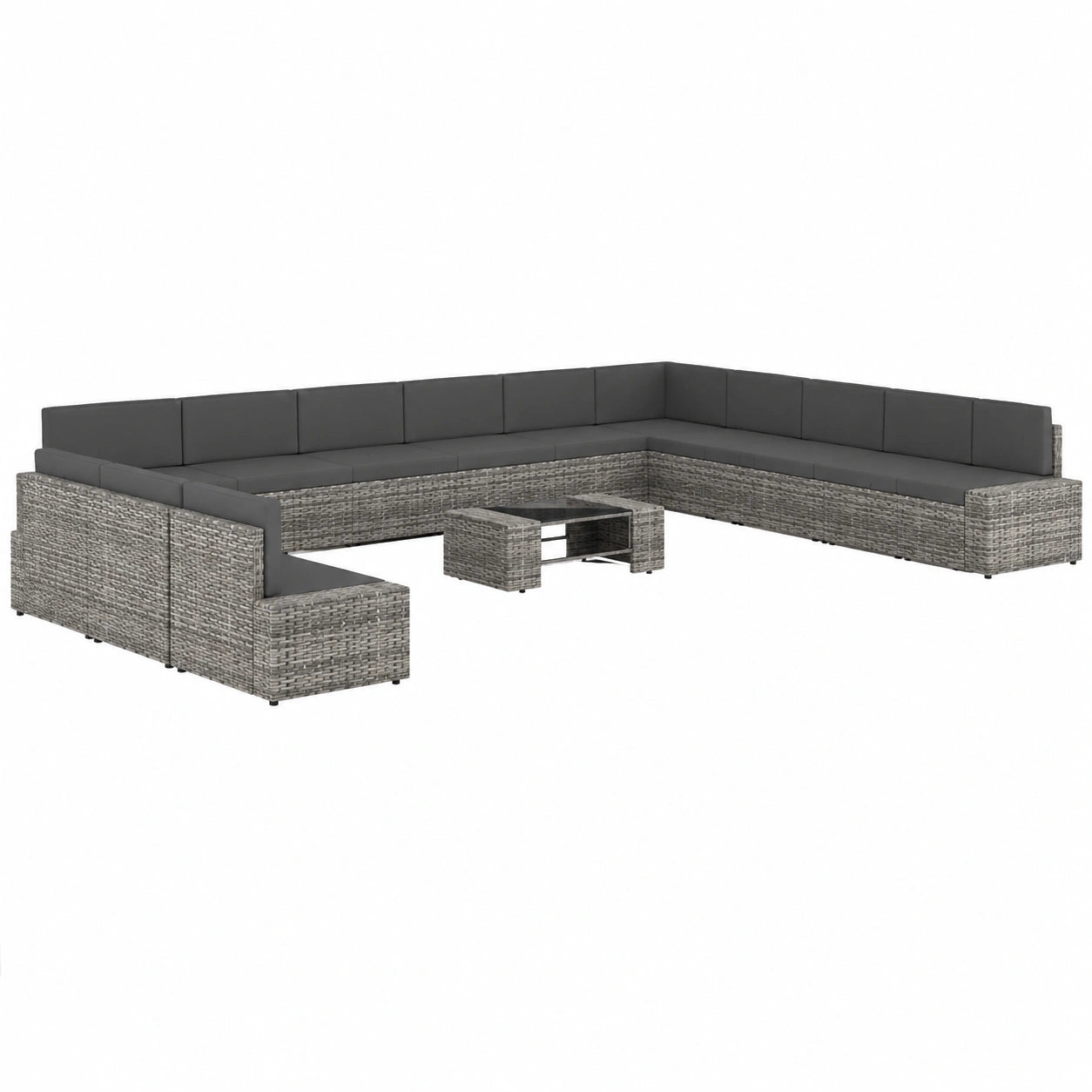 Conjunto de Muebles de Jardín 14 Piezas con Cojines, Ratán Sintético Gris