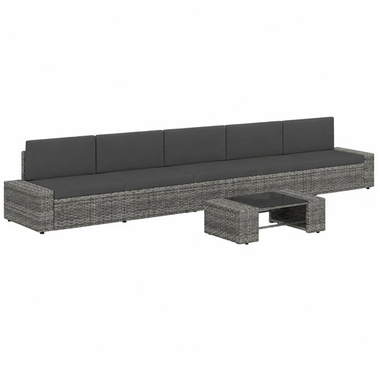 Conjunto de Muebles de Jardín con Cojines 6 Piezas, Ratán Sintético Gris