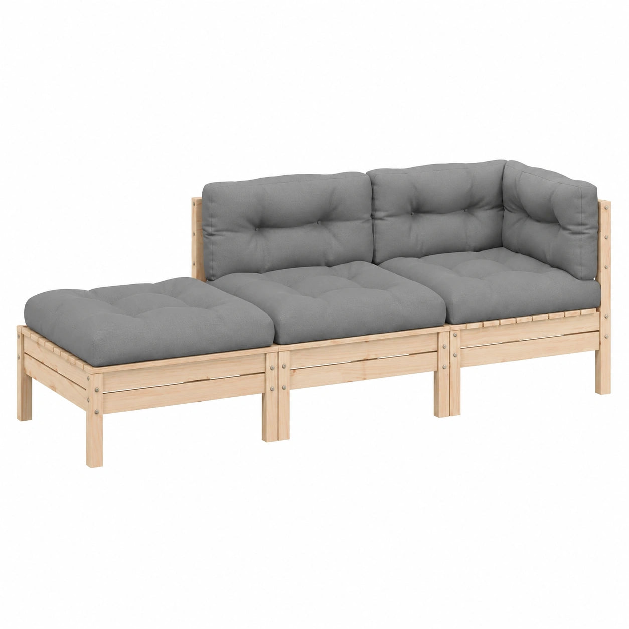 Conjunto de Muebles de Jardín 3 Piezas con Cojines de Madera de Pino