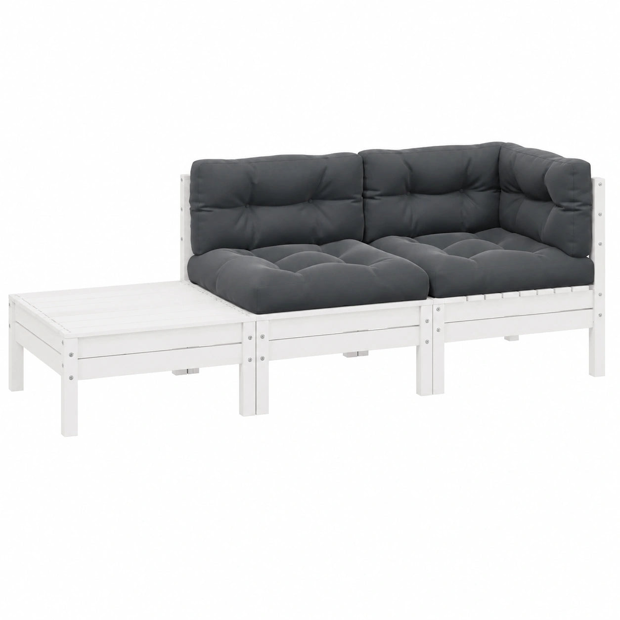 Conjunto de Muebles de Jardín 3 Piezas con Cojines Blancos de Madera de Pino