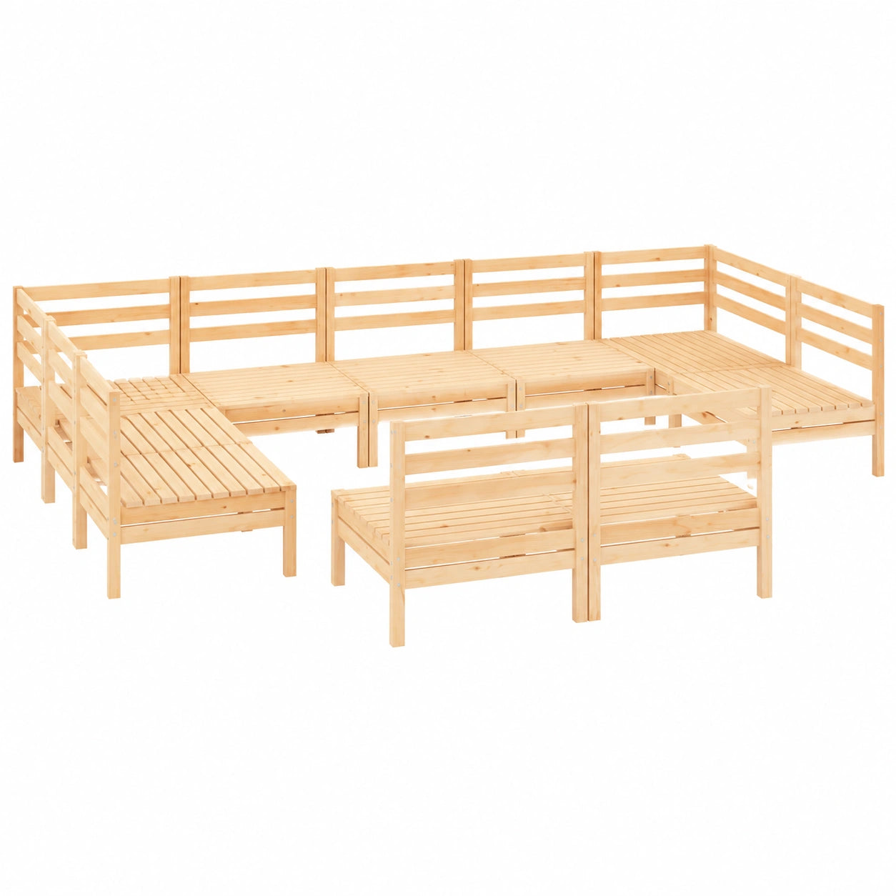 Conjunto de Jardín de 12 Piezas de Madera de Pino Maciza para Terraza