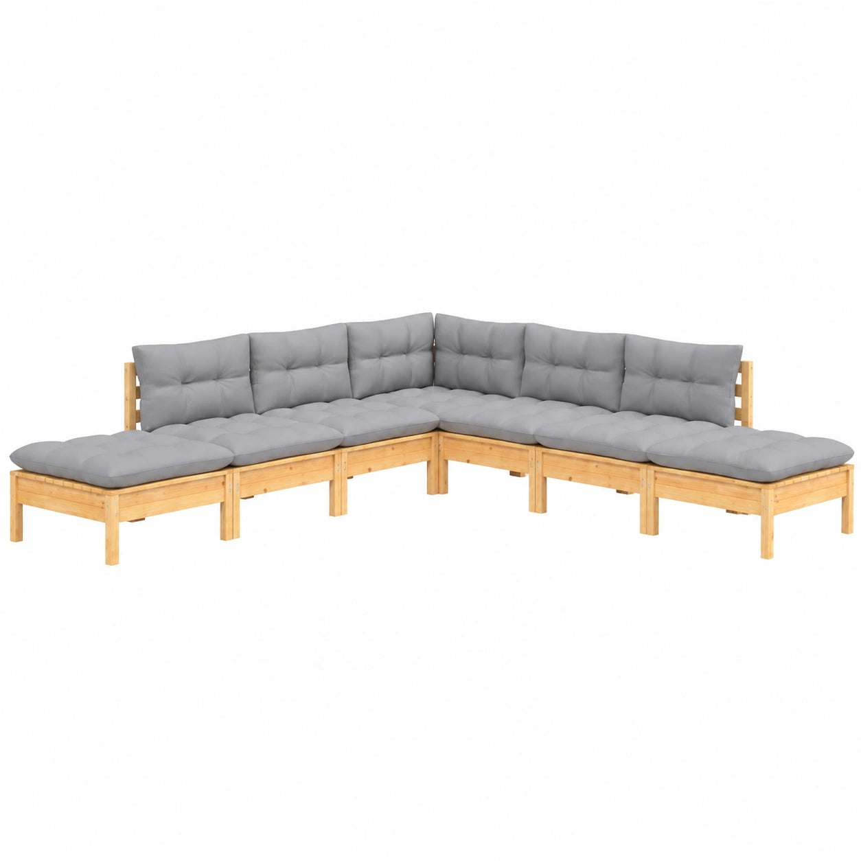 Conjunto de Muebles de Jardín 7 Piezas con Cojines, Sofá y Sillas en Madera de Pino, Gris