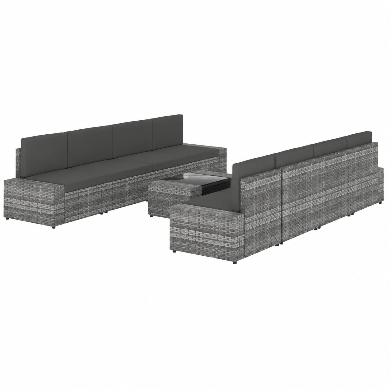 Conjunto de Jardín 9 Piezas Ratán Sintético con Cojines - Sofá, Sillas y Mesa
