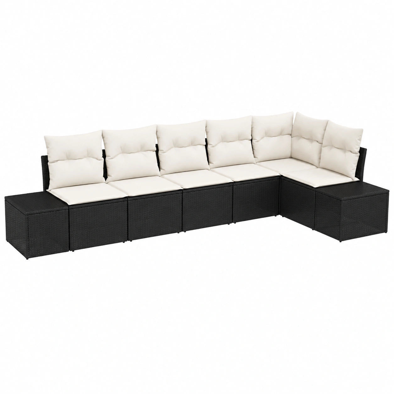 Conjunto Modular de Sofás de Jardín 6 piezas Negro y Crema de Ratán Sintético