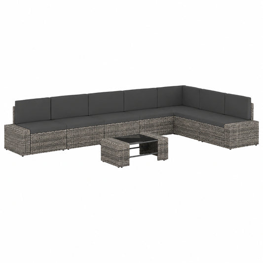 Conjunto de Muebles de Jardín 8 Piezas con Cojines de Ratán Sintético Gris
