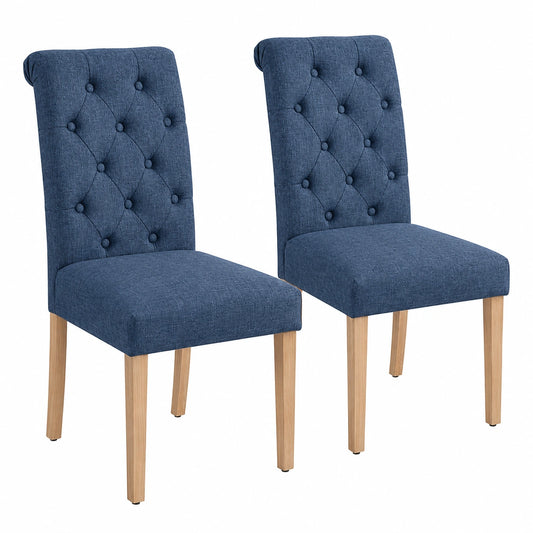 Sillas de Comedor Tapizadas Azul con Respaldo Alto y Patas de Madera - Juego de 2