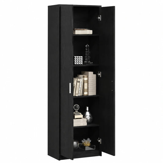 Armario Grande de Roble Negro con Diseño Moderno para Almacenamiento en Dormitorio y Sala