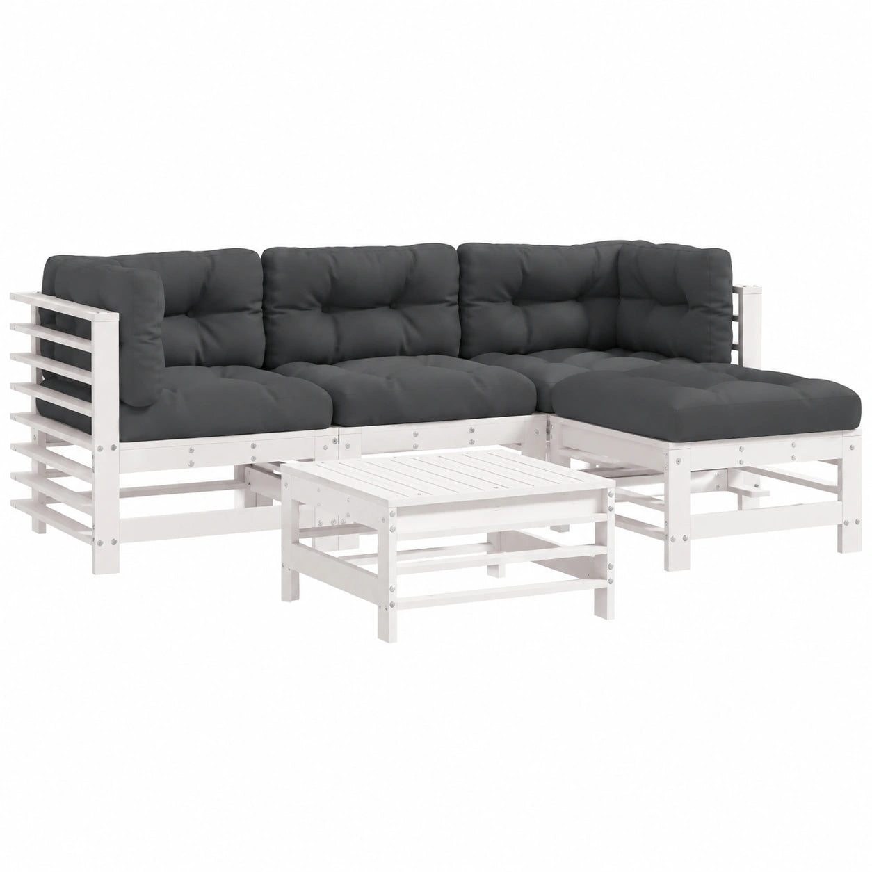 Conjunto de Muebles de Jardín 5 Piezas, Sofá con Reposapiés y Cojines, Madera de Pino