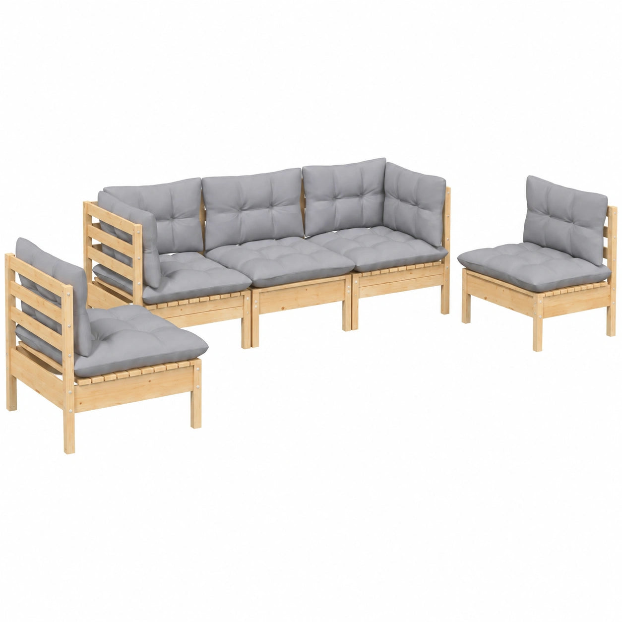 Conjunto de Muebles de Jardín 5 Piezas con Cojines, Sofá y Sillas de Madera de Pino