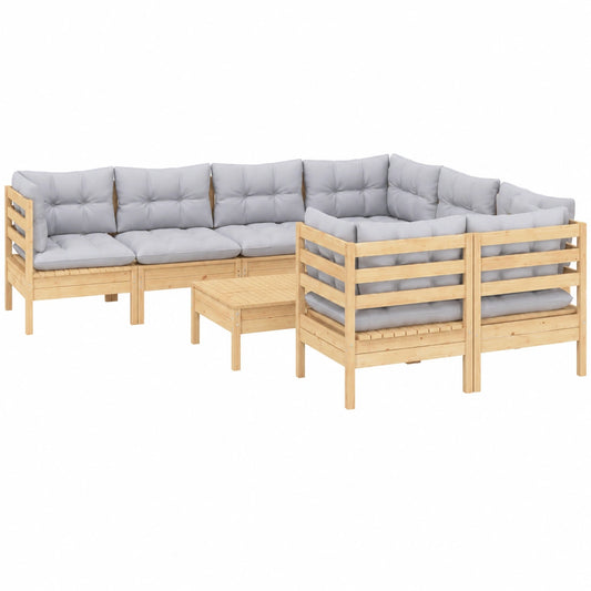 Conjunto de Muebles de Jardín de 9 Piezas con Cojines, Sofá y Sillas de Madera de Pino