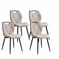 Conjunto de 4 Sillas de Comedor Tapizadas con Respaldo de Tela y Patas de Metal, Beige
