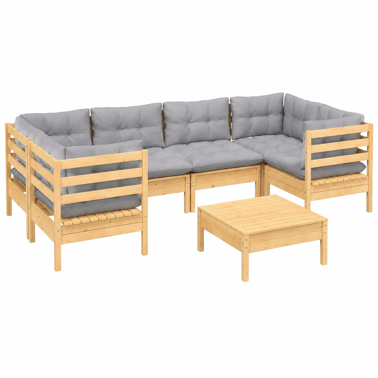 Conjunto de Muebles de Jardín 7 Piezas con Cojines, Sofá y Sillas, Exterior Gris de Madera de Pino