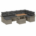 Conjunto de Comedor Exterior 9 Piezas con Cojines de Ratán Sintético Gris y Acacia