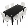 Conjunto de Mesa de Cristal para Comedor con 6 Sillas Blancas Modernas