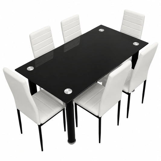 Conjunto de Mesa de Cristal para Comedor con 6 Sillas Blancas Modernas