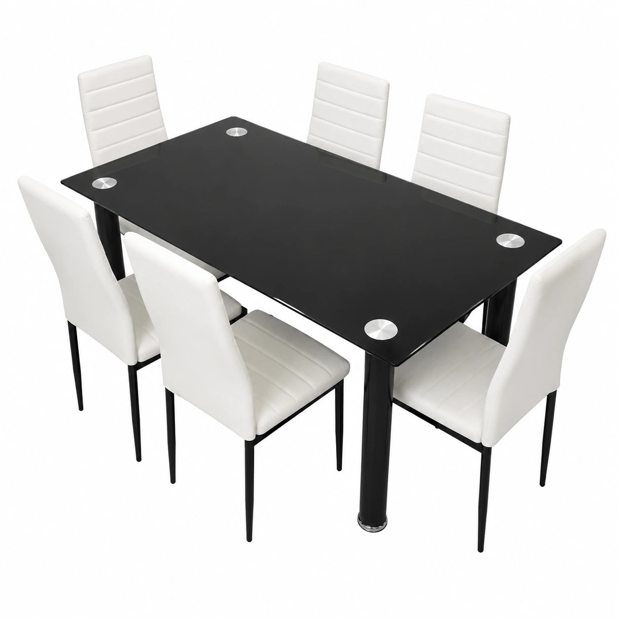 Mesa de Cristal para Comedor con 6 Sillas Modernas Blancas - Modelo Döm