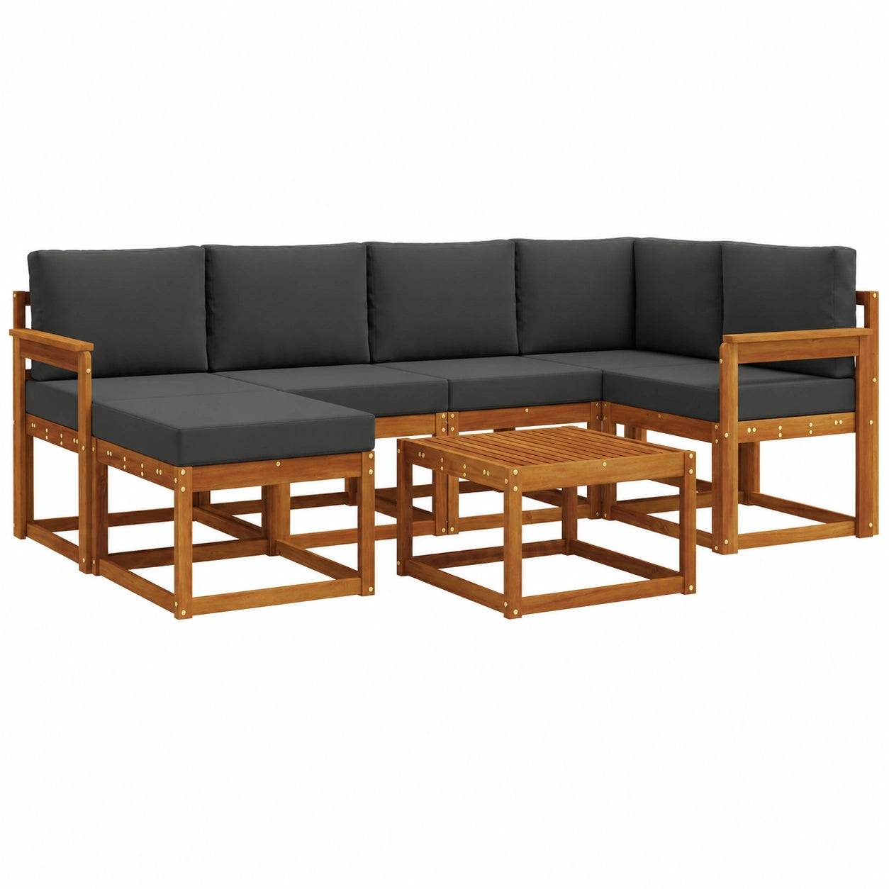 Conjunto de Sofás de Jardín 7 Piezas Natural y Antracita, Muebles de Terraza Modernos y Resistentes
