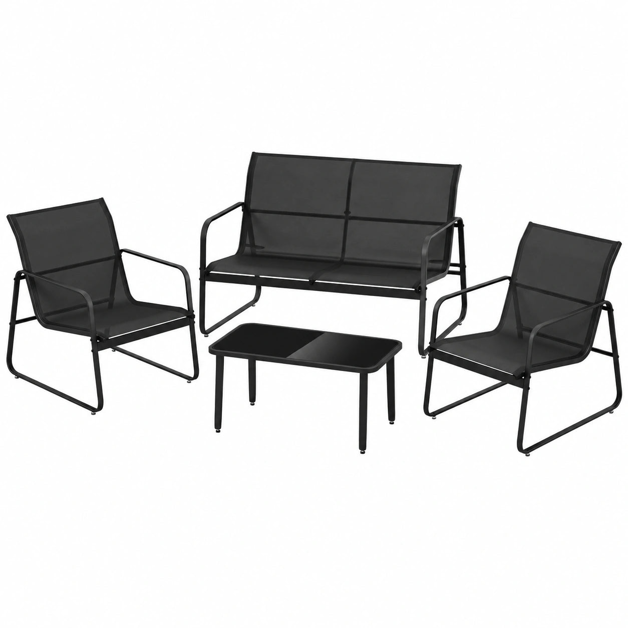 Conjunto de Muebles de Jardín de 4 Plazas con Mesa de Vidrio y Sofás