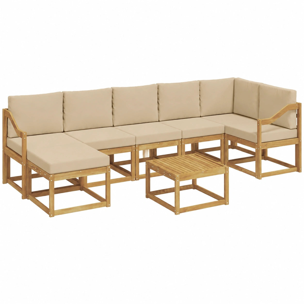 Conjunto de Sofás de Jardín de Acacia con Cojines Beige, 8 Piezas