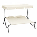 Conjunto de muebles de exterior con toldo y cojines, color crema