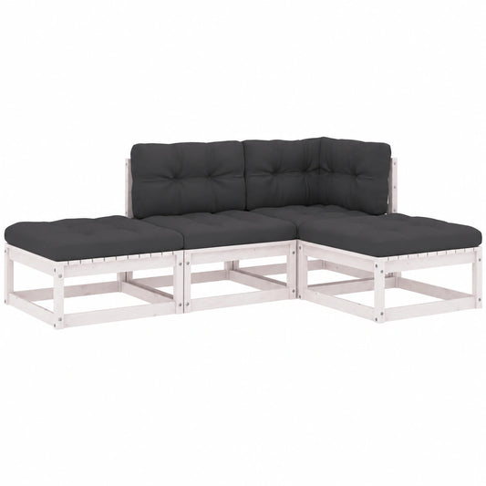 Conjunto de Muebles de Jardín de 4 Piezas con Cojines de Pino Macizo para Exterior