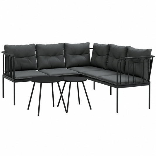 Conjunto de Muebles de Jardín de Acero y Textilene Negro con Cojines